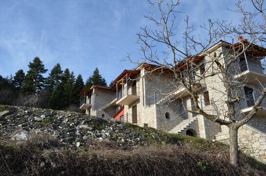  stone made building in Valtessiniko village. Arcadia, Greece.