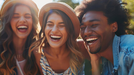 Joyful Multicultural Friends Laughing Together Outdoors
