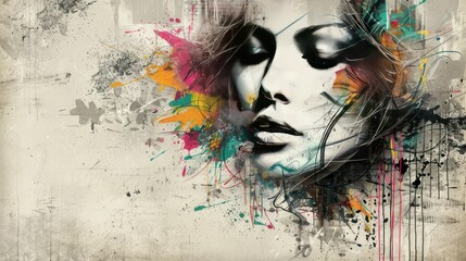 Concept of abstract graffiti woman face on the wall to commemorate Women's Day copy space AI generated image