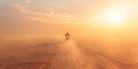 Fototapeta na wymiar Unlimited adventure: Riding a motorcycle through the vast desert landscape. Concept Motorcycle Adventure, Desert Landscape, Vast Horizon, Thrilling Experience