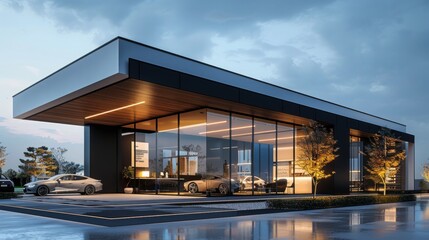 Fototapeta na wymiar Auto dealership modern glass building