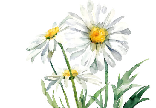  watercolor Oxeye Daisy isolated on transparent background. PNG file