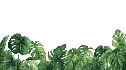 Tropical green leaves on white background. Concept of flat lay minimal fashion holiday vacation concept design.