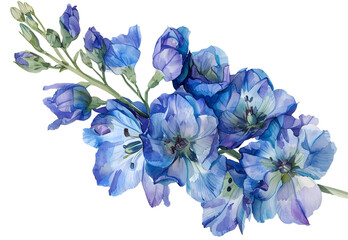 Delphinium watercolor isolated on transparent background. PNG file