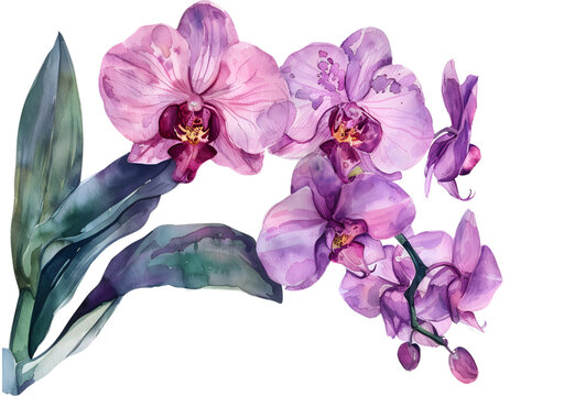 A Orchid watercolor isolated on transparent background. PNG file