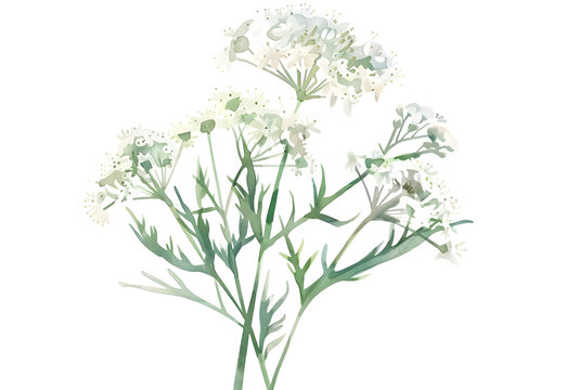 flowers Queen Annes Lace watercolor isolated on transparent background. PNG file