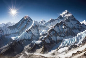 Papier Peint photo autocollant Everest Tranquil Mountain Escape: Serene Landscape Offers Peace and Stunning Views 