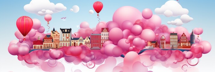A collection of pink balloons floating gracefully in the sky