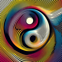 Abstract background with halftone lines creating a Yin and Yang symbol effect