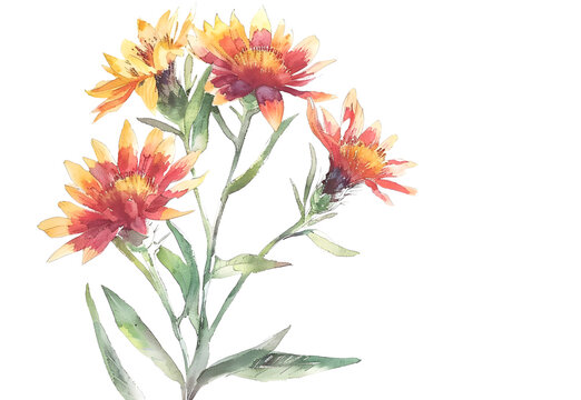 Gaillardia watercolor isolated on transparent background. PNG file