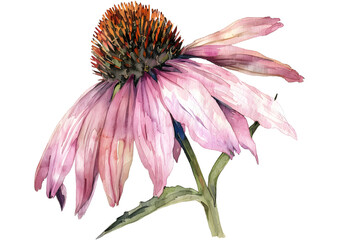 Coneflower watercolor isolated on transparent background. PNG file