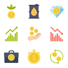 Business finance and investment icons set. Financial planning, economy.