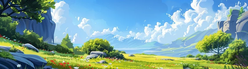  A summer valley with flowers and trees. Panoramic drawing © NeuroSky