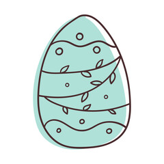 Blue easter egg with floral pattern. Hand drawn vector illustration. Isolated on white.