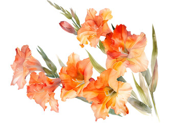 Gladiolus watercolor isolated on transparent background. PNG file