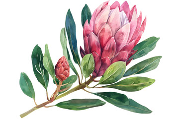 A Protea watercolor isolated on transparent background. PNG filev