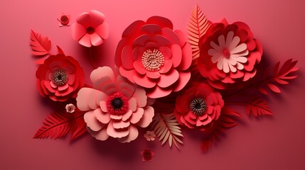 Paper cut floral composition. Flower paper craft