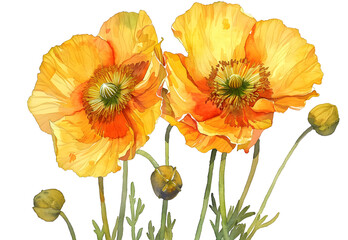 A Iceland Poppy watercolor isolated on transparent background. PNG filev