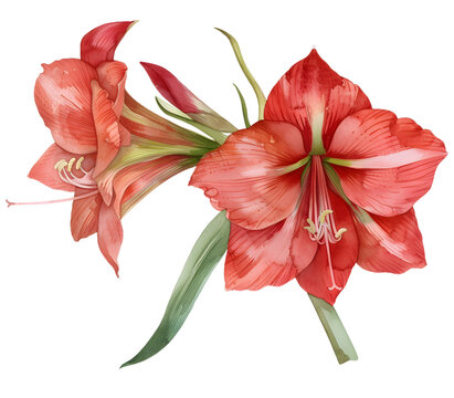 A amaryllis watercolor isolated on transparent background. PNG file