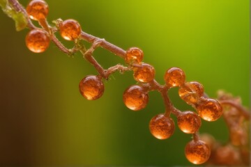 close-up of brown transparent berries on a stem
