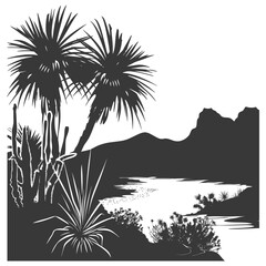 Silhouette an oasis in the desert black color only
