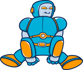 Colorful cartoon robot sitting