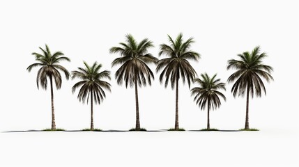 Coconut and palm trees on a white background. Tropical plant and flowers concept.