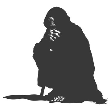 recommend clip art: Silhouette beggar black color only full body