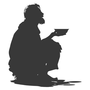 recommend clip art: Silhouette beggar black color only full body
