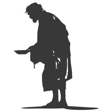 recommend clip art: Silhouette beggar black color only full body
