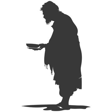 recommend clip art: Silhouette beggar black color only full body