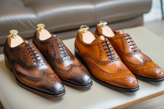 Elegant Handcrafted Brown Leather Men's Dress Shoes on Display