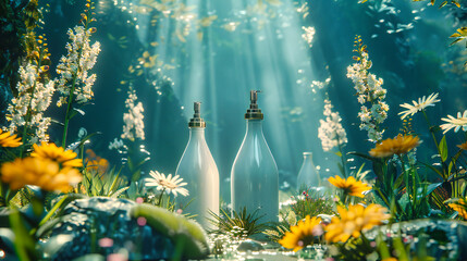 Enchanted Forest Elixir, A Magical Potion Amidst Natures Splendor, Invoking the Mysteries of the Wild - obrazy, fototapety, plakaty