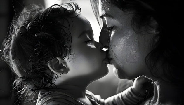Capture the timeless and heartwarming moment of a mother kissing their baby.