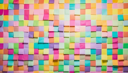 background of colorful and blank stick notes, wall of blank stick notes