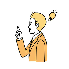 アイデアを閃く会社員の男性、ビジネスマン　横向き