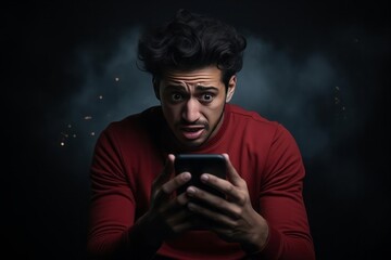 The psychological aspects of social media dependency. A person's facial expression, conveying the mix of emotions associated with compulsive social media use.