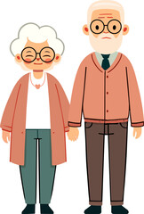 Cute cartoon elderly family members, old couple.