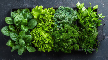 Obraz premium Baby greens such as spinach, lettuce, dill, parsley and chives