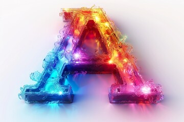 Letter A - colorful glowing outline alphabet symbol on blue lens flare isolated white background