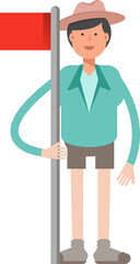 Boy Character Holding Flag Pole
