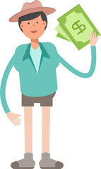 Boy Character Holding Dollar Banknotes
