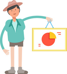 Boy Character Holding Pie Chart Signage
