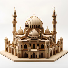 Fototapeta premium Mosque in a 3d model form made of paper, in the style of dark beige