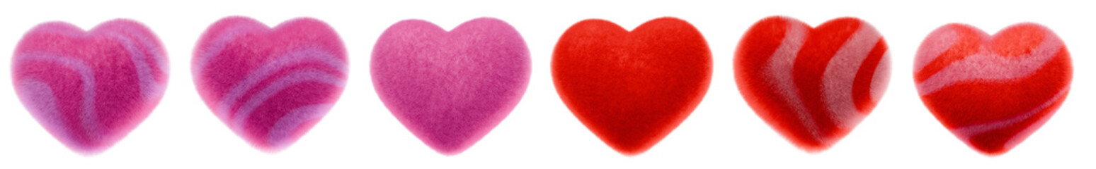 Pink volumetric fur heart isolated on white. Isolated fluffy heart on white background. Concept:...
