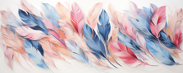 An abstract background with a dynamic arrangement of pastel-colored paper in a flowing, feather-like pattern.