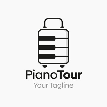 Vector Illustration for Piano Tour  Logo: A Design Template Merging Concepts of a Piano and Suitcase Shape