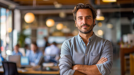 Obraz premium Startup Confidence: Entrepreneur at Co-Working Space