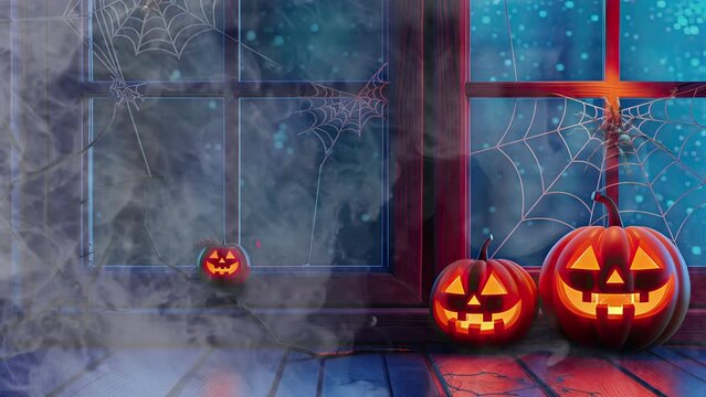 halloween night decorative with bat and moon background. seamless looping time-lapse virtual video animation background