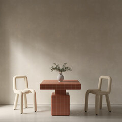 Modern dining room design , cafe interior with table and chars , empty wall space , 3d rendering